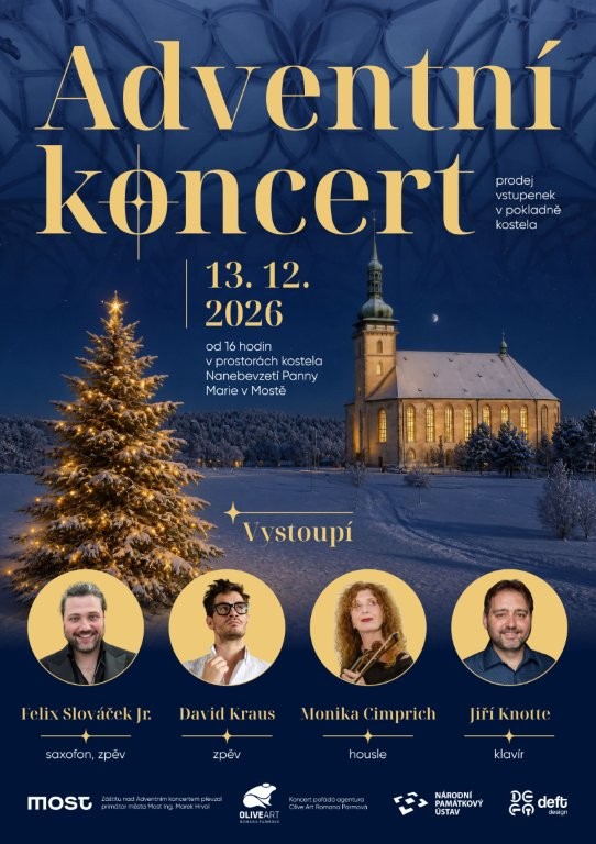 Adventní koncert v kostele Nanebevzetí Panny Marie v Mostě pořádá agentura OLIVE ART